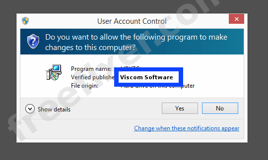 Screenshot where Viscom Software appears as the verified publisher in the UAC dialog